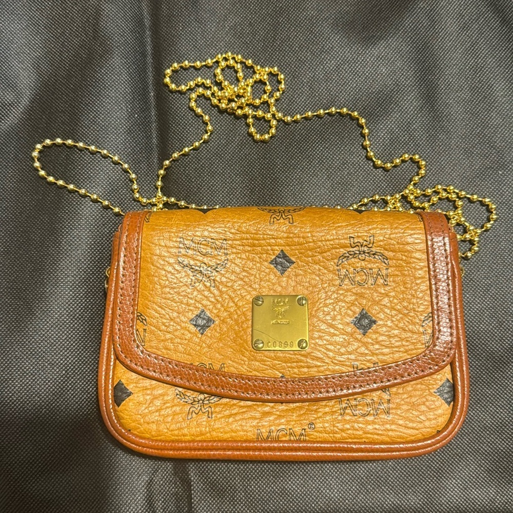 MCM cognac small sling bag
